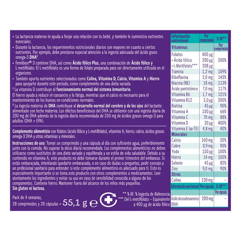 Femibion 3 Allaitement Grossesse avec Acide Folique et Vitamines, 2 x 28 Comprimés