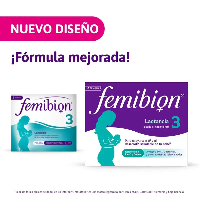 Femibion 3 Allaitement Grossesse avec Acide Folique et Vitamines, 2 x 28 Comprimés