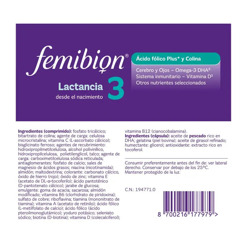 Femibion 3 Allaitement Grossesse avec Acide Folique et Vitamines, 2 x 28 Comprimés