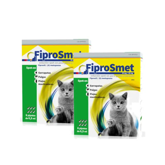 Fiprosmet pour chats et furets - Lot de 2 x 6 pipettes de 0,5 ml