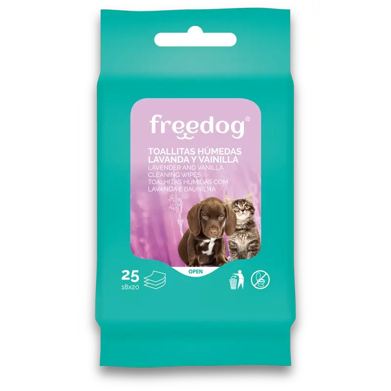 Freedog Lingettes humides Lav/Vain Pocket 25 Ud 18X20Cm