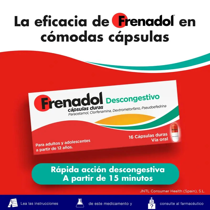 FRENADOL® Décongestionnant de la grippe, Voie orale, 16 gélules