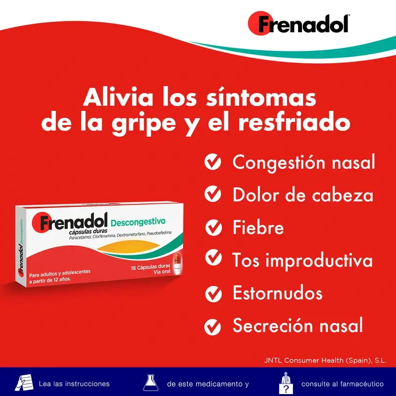 FRENADOL® Décongestionnant de la grippe, Voie orale, 16 gélules