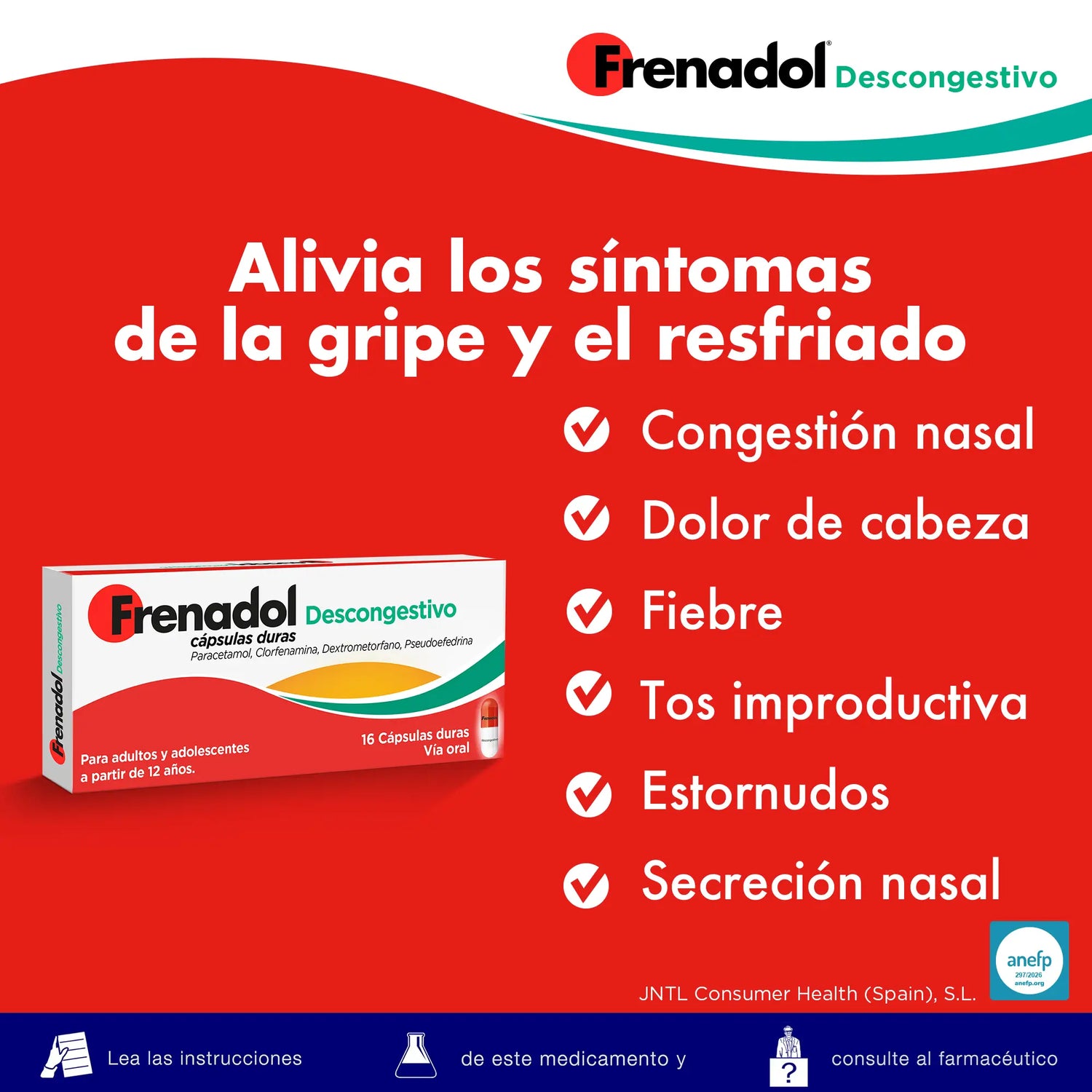 FRENADOL® Décongestionnant de la grippe, Voie orale, 16 gélules