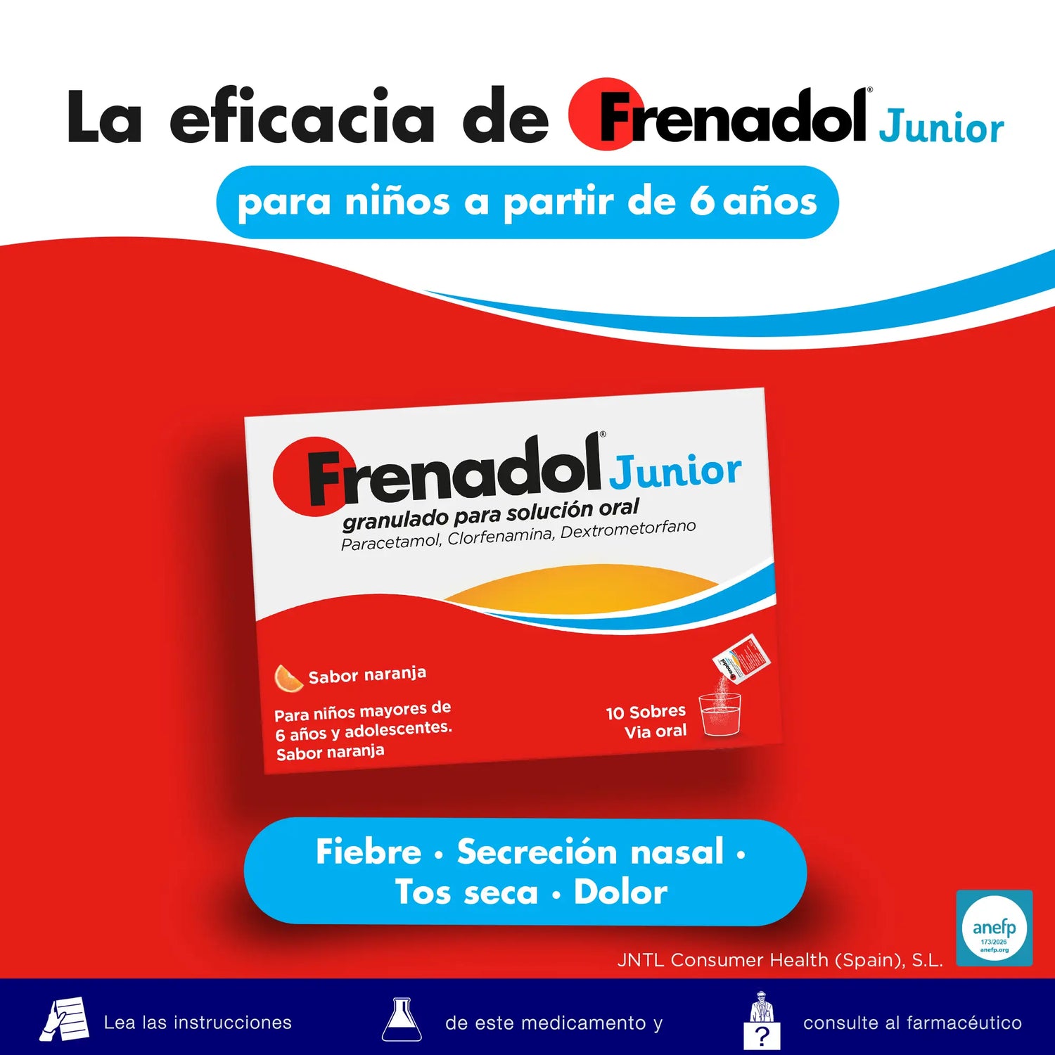Frenadol Junior Flu Relief for Children, Orange Flavour, Oral Use, 10 sachets