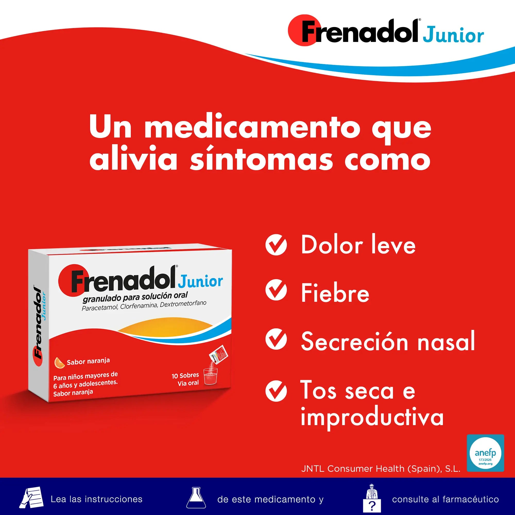 Frenadol Junior Flu Relief for Children, Orange Flavour, Oral Use, 10 sachets