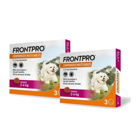 Frontpro - Antiparasitaire pour chiens de 2 à 4 kg (S), lot de 2 x 3 comprimés à croquer