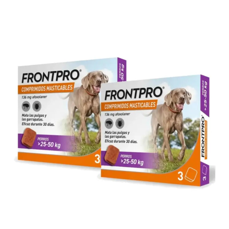 Frontpro Antiparasitaire pour chiens de 25 à 50 kg (XL), lot de 2 x 3 comprimés à croquer