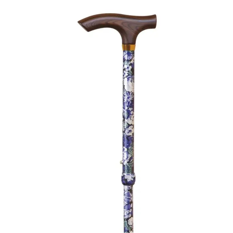 García 1880 Béquille pliante Pliante Bleu Fleurs imprimées Manchette en bois