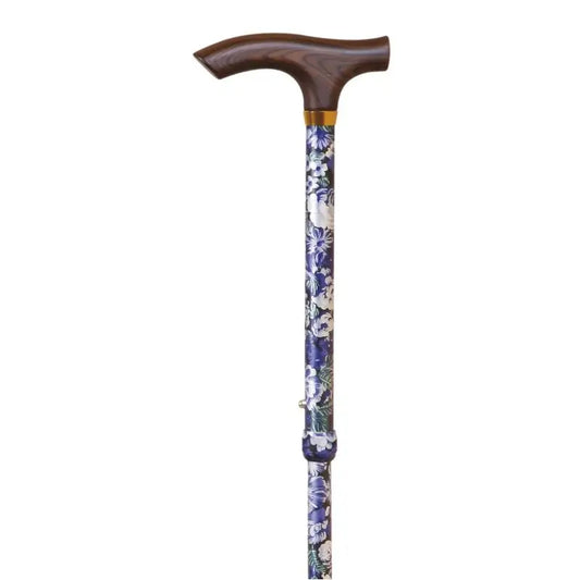 García 1880 Béquille pliante Pliante Bleu Fleurs imprimées Manchette en bois