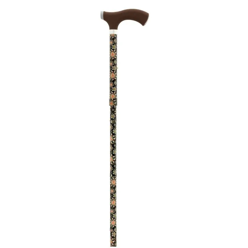 Garcia 1880 Béquille de poing pliable à toucher doux Marron, Beige/Fleurs rouges