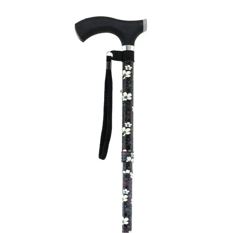 Garcia 1880 Béquille de poing pliable à toucher doux Noir, fleurs blanches