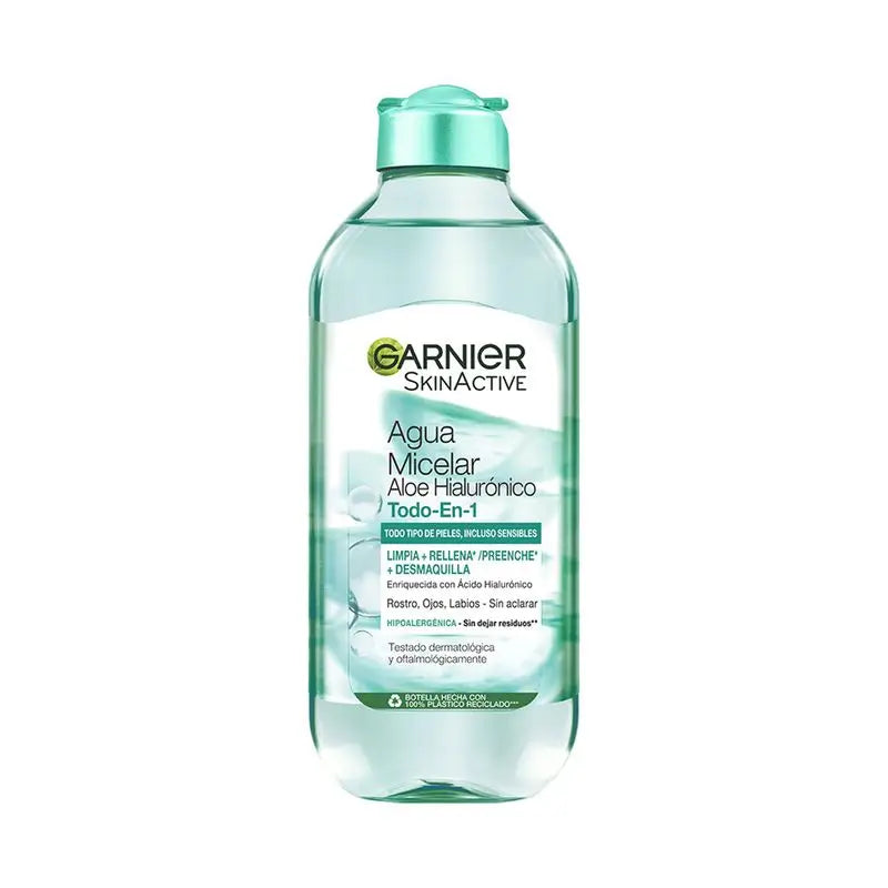 Garnier Aloe Hyaluronic Micellar Water All In 1 Cleanses, Make-Up & Replenishes Face, Eyes, Lips - No Rinsing
