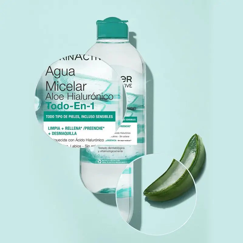 Garnier Aloe Hyaluronic Micellar Water All In 1 Cleanses, Make-Up & Replenishes Face, Eyes, Lips - No Rinsing
