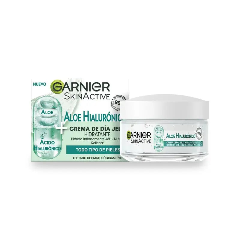 Garnier Aloe Hyaluronic Day Cream Avec Aloe Vera + Acide Hyaluronique. Hydrate intensément pendant 48 heures - Nourrit - Reconstitue.
