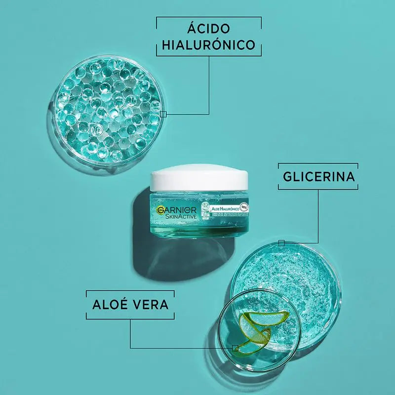 Garnier Aloe Hyaluronic Day Cream Avec Aloe Vera + Acide Hyaluronique. Hydrate intensément pendant 48 heures - Nourrit - Reconstitue.