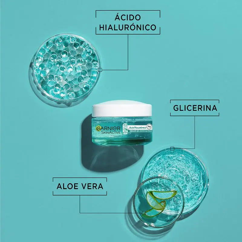 Garnier Aloe Hyaluronic Day Cream Avec Aloe Vera + Acide Hyaluronique. Hydrate intensément pendant 48 heures - Nourrit - Reconstitue.