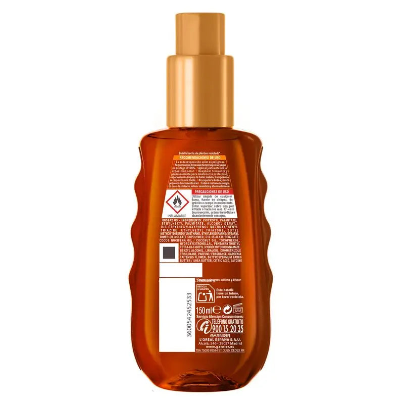 Garnier Delial Huile Bronzante Protectrice Spf 20. Bronzage optimal, fini satiné, résistant à l'eau, non collant 150Ml