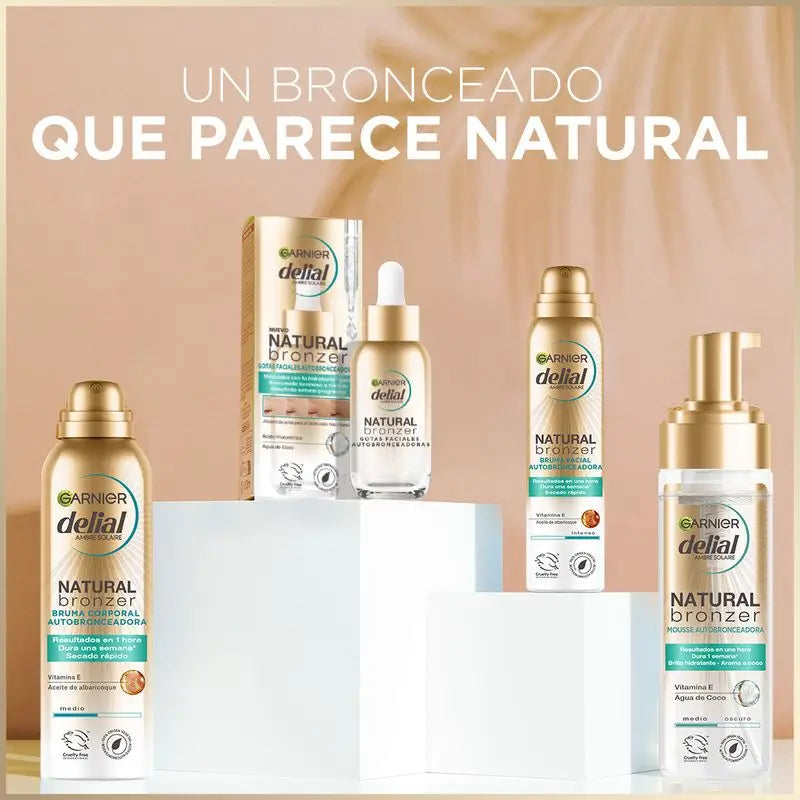 Garnier Delial Natural Bronzer Brume autobronzante pour le visage à l'huile d'abricot pour un bronzage naturel et uniforme, 75Ml
