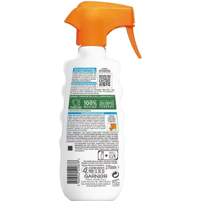 Garnier Delial Delial Crème solaire pour enfants Spf50 Pour peaux claires et sensibles. Pédiatrie, 270Ml
