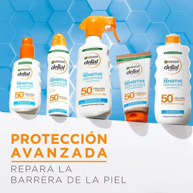 Garnier Delial Sensitive Advanced Ip50+ Pour les peaux claires, sensibles et intolérantes au soleil. Résistant à l'eau, 150 ml