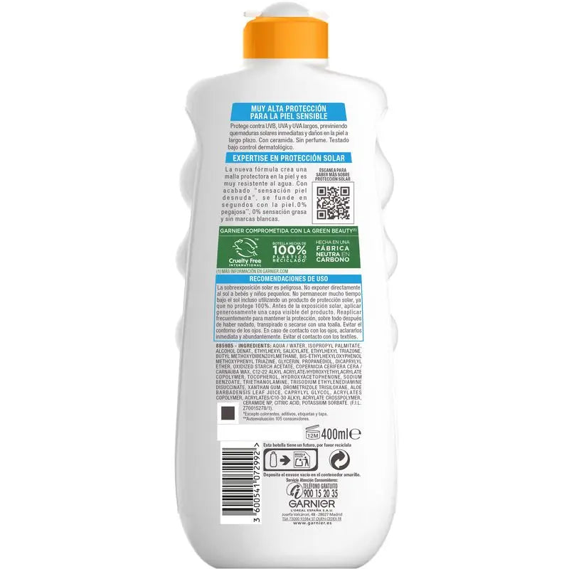 Garnier Delial Sensitive Advanced Sunscreen Milk For Fair, Sensitive and Sun Intolerant Skin Ip50+, 400Ml