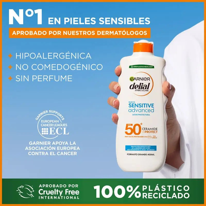 Garnier Delial Sensitive Advanced Sunscreen Milk For Fair, Sensitive and Sun Intolerant Skin Ip50+, 400Ml