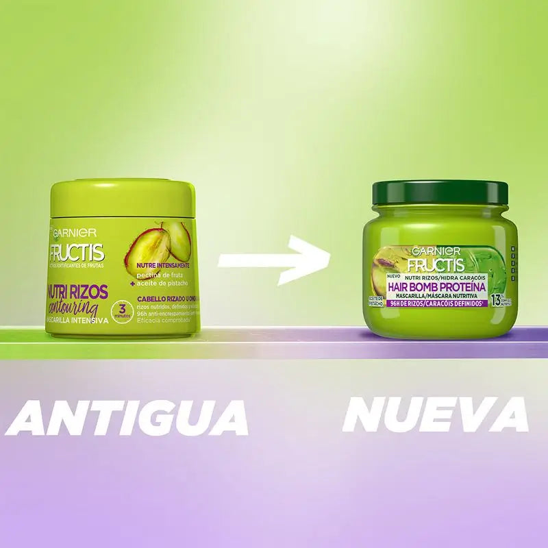 Garnier Fructis Nutri Curls Hair Bomb Masque capillaire nourrissant aux protéines et à l'huile de pistache 320 Ml.