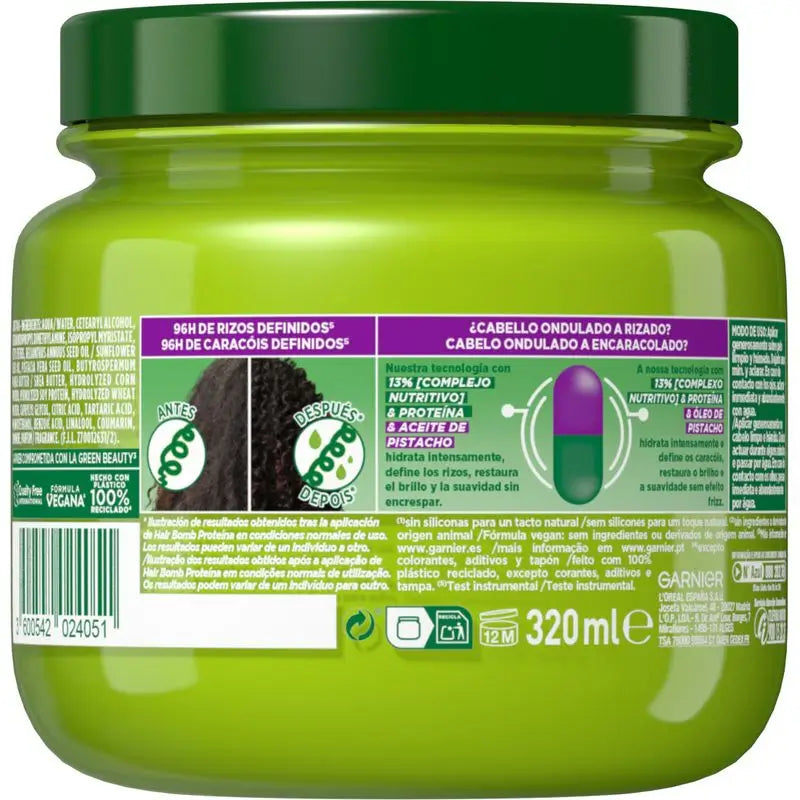 Garnier Fructis Nutri Curls Hair Bomb Masque capillaire nourrissant aux protéines et à l'huile de pistache 320 Ml.