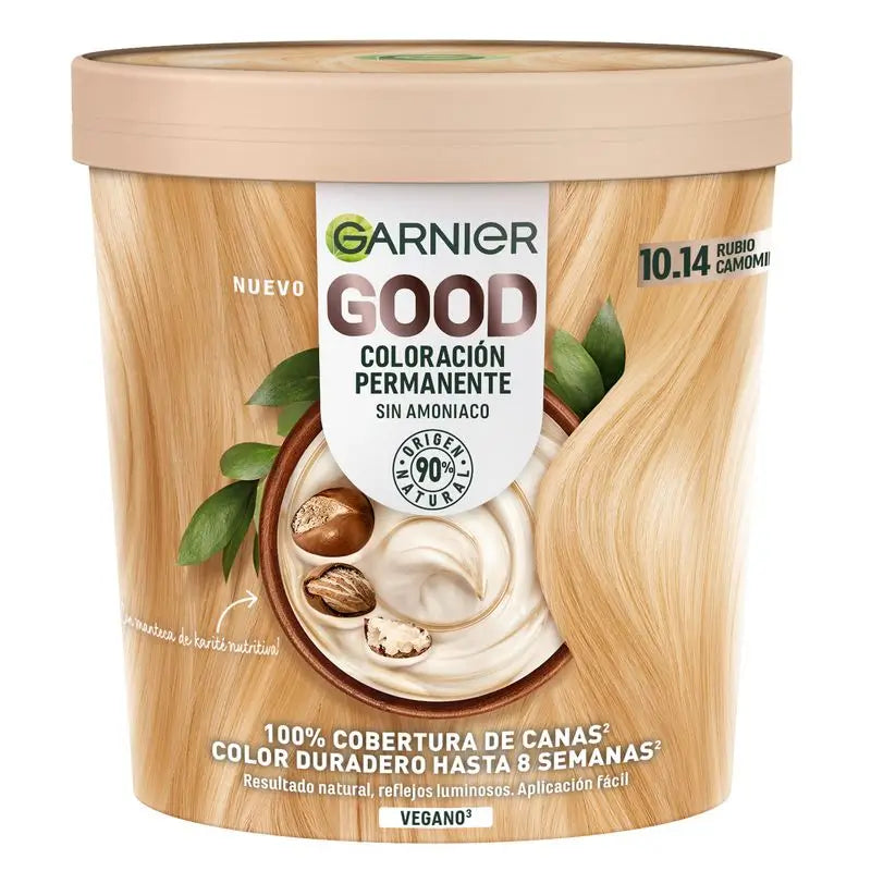 Garnier Good Coloration Permanente Sans ammoniaque, 90% d'origine naturelle Teinte 10.14 Blond Camomille.