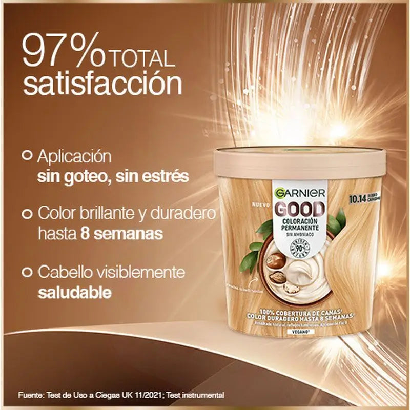 Garnier Good Coloration Permanente Sans ammoniaque, 90% d'origine naturelle Teinte 10.14 Blond Camomille.