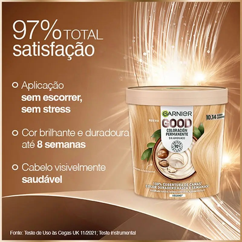 Garnier Good Coloration Permanente Sans ammoniaque, 90% d'origine naturelle Teinte 10.14 Blond Camomille.
