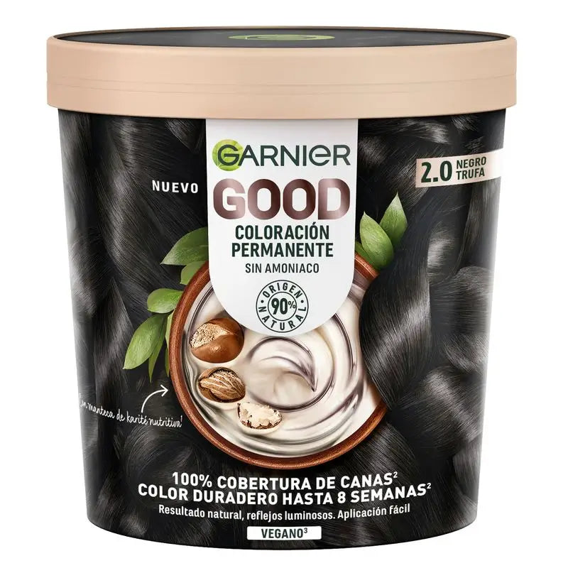 Garnier Good Coloration permanente sans ammoniaque, 90% d'origine naturelle Teinte 2.0 Truffle Black.