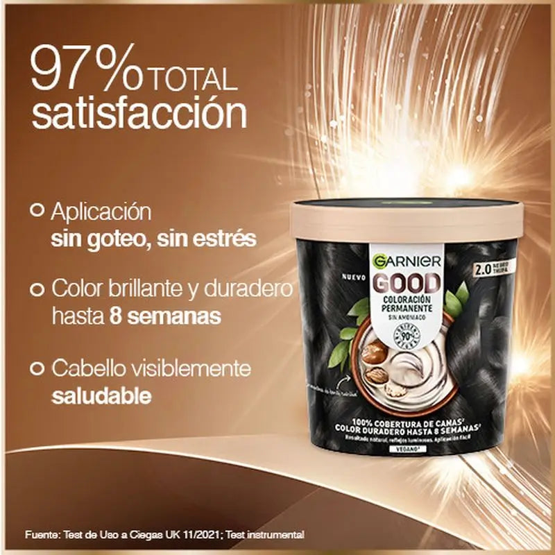 Garnier Good Coloration permanente sans ammoniaque, 90% d'origine naturelle Teinte 2.0 Truffle Black.