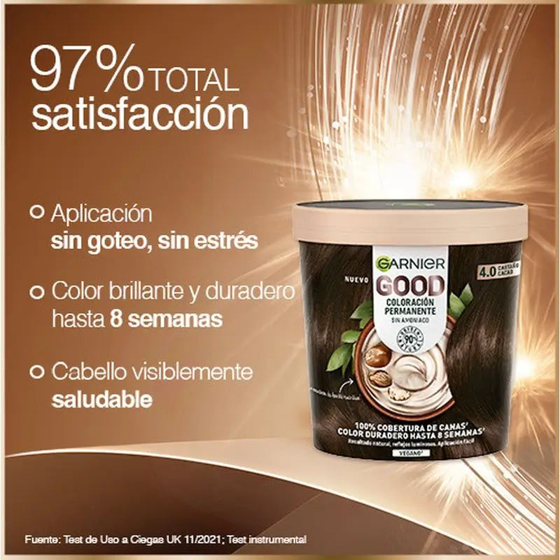 Garnier Good Permanent Colouring Sans ammoniaque, 90% d'origine naturelle Teinte 4.0 Cocoa Brown.
