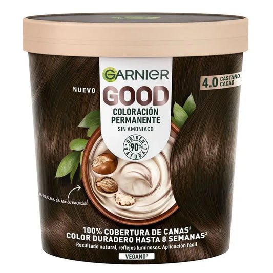 Garnier Good Permanent Colouring Sans ammoniaque, 90% d'origine naturelle Teinte 4.0 Cocoa Brown.