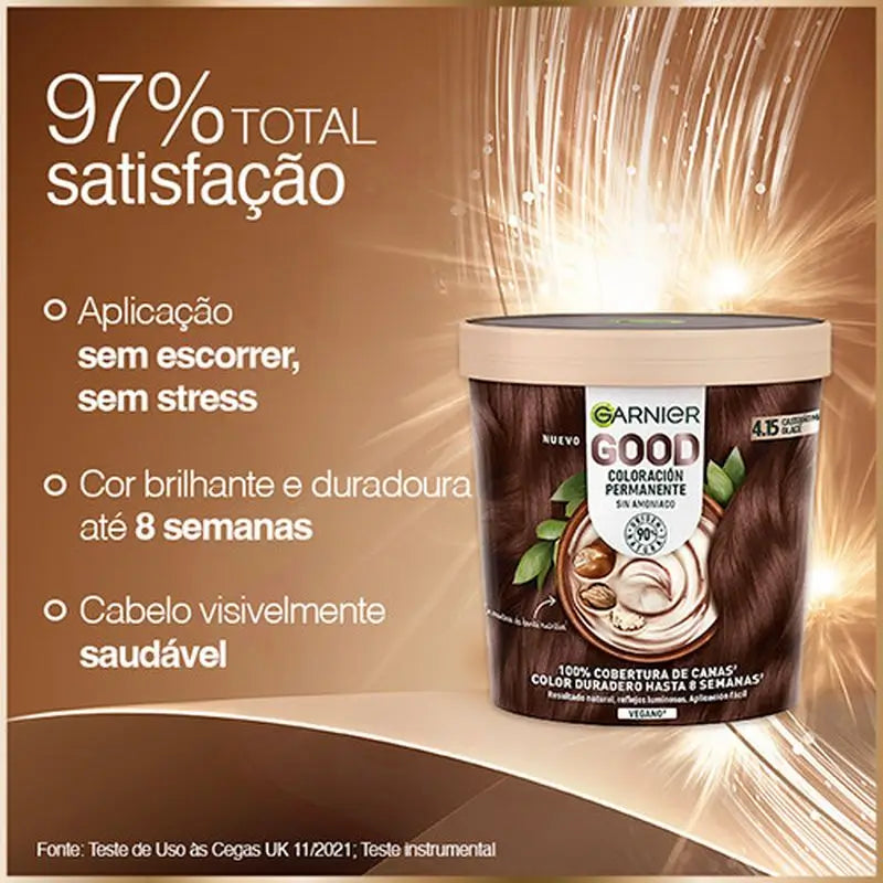 Garnier Good Coloration Permanente Sans ammoniaque, 90% d'origine naturelle Teinte 4.15 Brun Glacé.