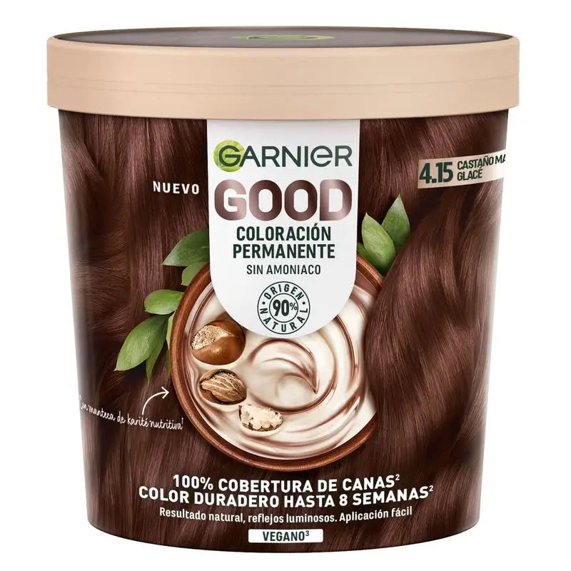 Garnier Good Coloration Permanente Sans ammoniaque, 90% d'origine naturelle Teinte 4.15 Brun Glacé.