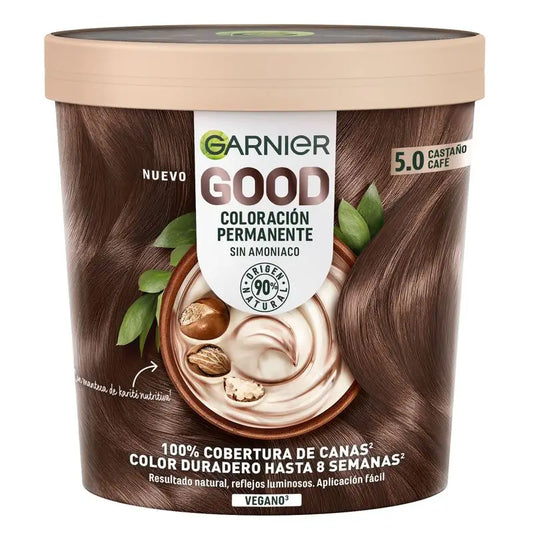 Garnier Good Coloration Permanente Sans ammoniaque, 90% d'origine naturelle Teinte 5.0 Marron Marron.