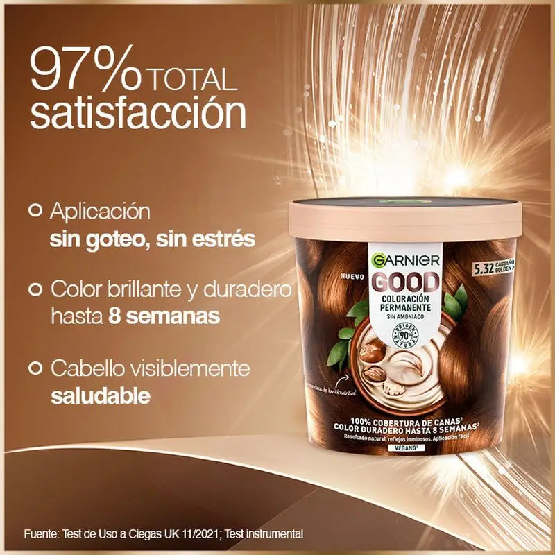 Garnier Good Coloration Permanente Sans ammoniaque, 90% d'origine naturelle Teinte 5.32 Burnished Sunset