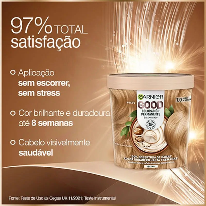 Garnier Good Coloration Permanente Sans ammoniaque, 90% d'origine naturelle Teinte 7.0 Blond Amande.