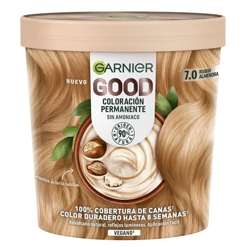 Garnier Good Coloration Permanente Sans ammoniaque, 90% d'origine naturelle Teinte 7.0 Blond Amande.