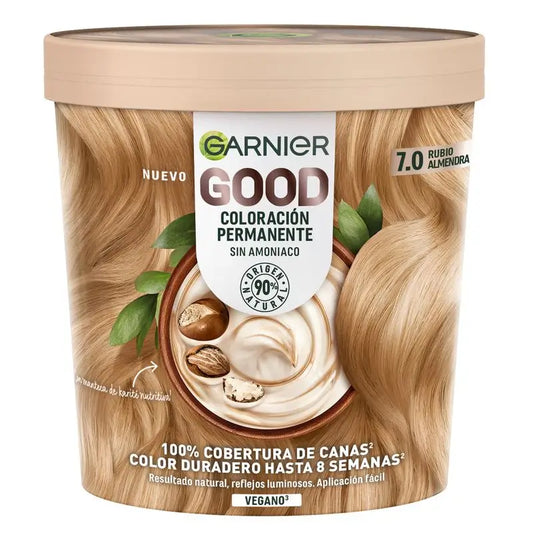 Garnier Good Coloration Permanente Sans ammoniaque, 90% d'origine naturelle Teinte 7.0 Blond Amande.