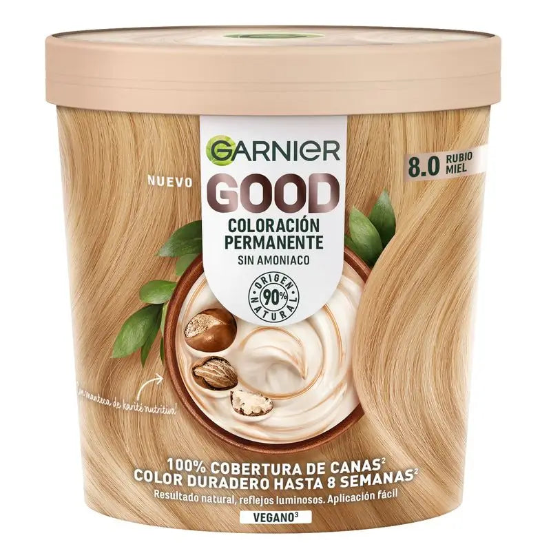 Garnier Good Permanent Colouring Sans ammoniaque, 90% d'origine naturelle Teinte 8.0 Honey Blonde.