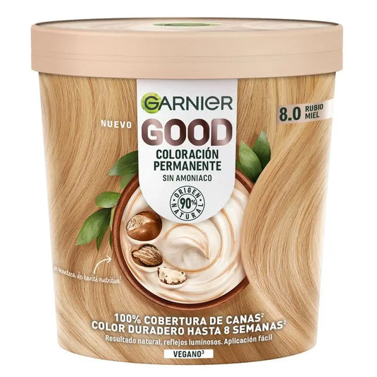 Garnier Good Permanent Colouring Sans ammoniaque, 90% d'origine naturelle Teinte 8.0 Honey Blonde.