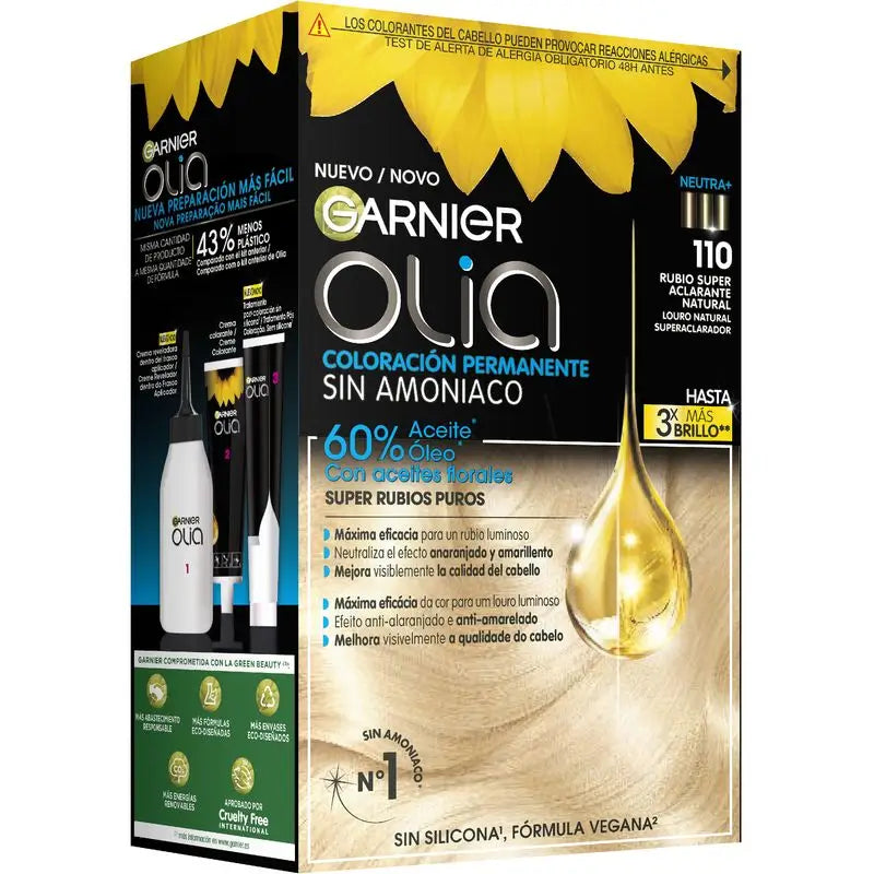 Garnier Olia Coloration permanente sans ammoniaque aux huiles florales naturelles - Blond naturel super éclaircissant Olia 110