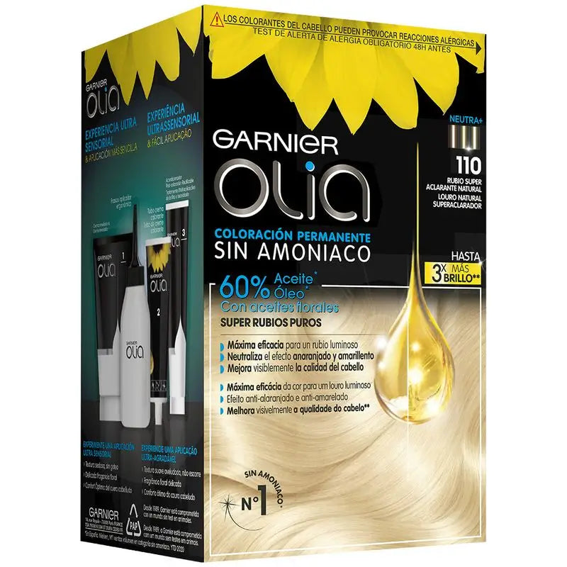 Garnier Olia Coloration permanente sans ammoniaque aux huiles florales naturelles - Blond naturel super éclaircissant Olia 110