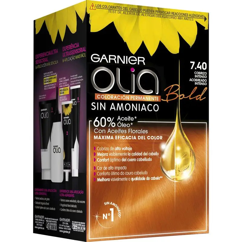 Garnier Olia Coloration permanente sans ammoniaque, à l'odeur agréable avec des huiles florales naturelles - Bold Intense Copper 7.40