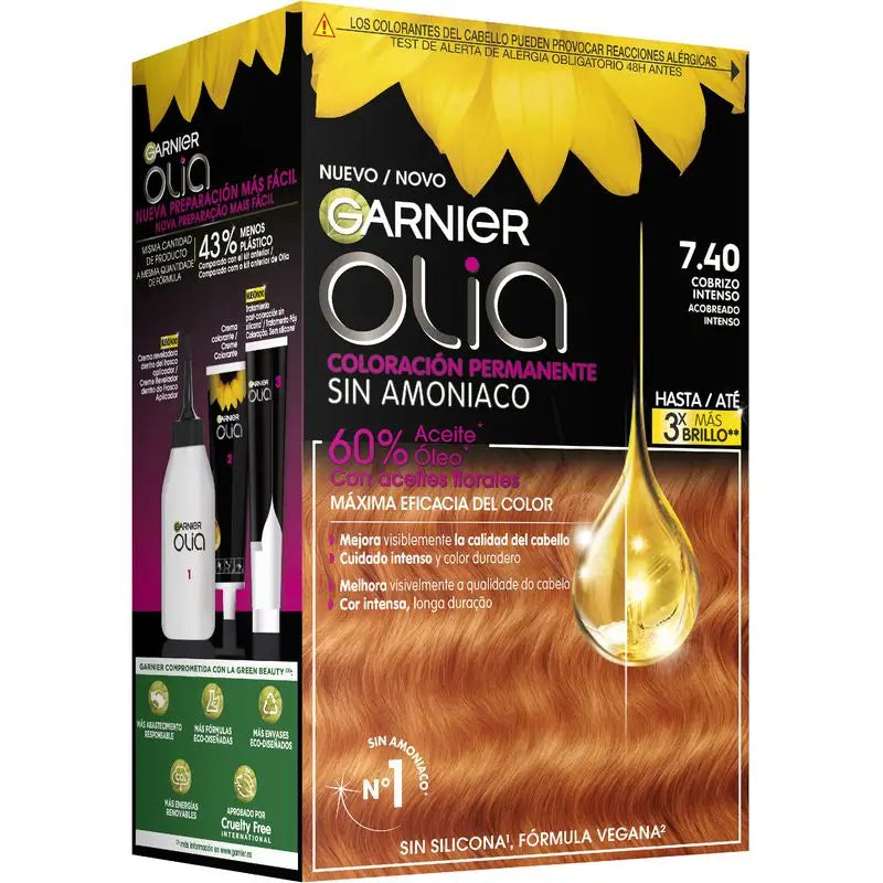 Garnier Olia Coloration permanente sans ammoniaque, à l'odeur agréable avec des huiles florales naturelles - Bold Intense Copper 7.40