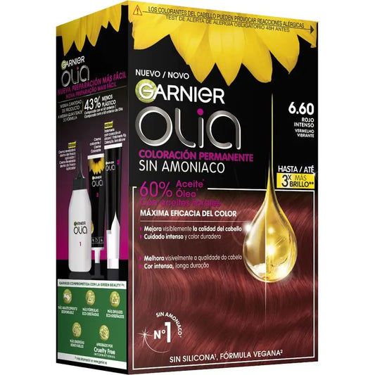 Garnier Olia Coloration permanente sans ammoniaque, odeur agréable avec huiles florales naturelles - Bold Deep Red 6.60